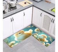 Set di Tappeti da Cucina 2 pezzi Pulcino Carino, Tappeti da Cucina Lavabili Antiscivolo, Tappetini Blu-verde Da Sogno per Sala da Pranzo, Lavandino, Lavanderia, 40x60cm+40x120cm