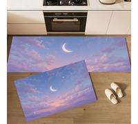 Set di Tappeti da Cucina Cielo Notturno Sogno Tappetini da Cucina Nuvo Cotone Giapponese Tappeti da Pavimento Antiscivolo Passatoia Corridoio per Soggiorno, Ufficio, Viola Chiaro, 40x60cm+40x120cm