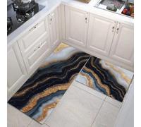 Set Di Tappeti Da Cucina E Tappetino Antiscivolo 2 Pezzi,Estetica Dell'Arte Fluida Tappeti Resistenti E Anti-Fatica,Onde Marmo Texture Tappetino Lavabile Per Cucina E Sala Da Pranzo, 44×70Cm+44×120Cm