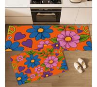 Set Di Tappeti Da Cucina E Tappetino Antiscivolo 2 Pezzi,Floreale Retrò Tappeti Resistenti E Anti-Fatica,Motivo Floreale A Cuore Tappetino Lavabile Per Cucina E Sala Da Pranzo, 45×75Cm+45×150Cm