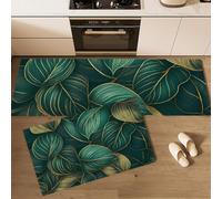 Set Di Tappeti Da Cucina E Tappetino Antiscivolo 2 Pezzi,Fogliame Tropicale Lusso Tappeti Resistenti,Foglia Minimalista In Filo D'Oro Tappetino Lavabile Per Cucina E Sala Da Pranzo, 44×70Cm+44×120Cm