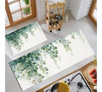 Set Di Tappeti Da Cucina E Tappetino Antiscivolo 2 Pezzi,Motivo Vegetaletappeti Resistenti E Anti-Fatica,Foglie Cadenti Disegno A Vite Tappetino Lavabile Per Cucina E Sala Da Pranzo, 43×75Cm+43×150Cm