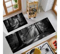 Set Di Tappeti Da Cucina E Tappetino Antiscivolo 2 Pezzi,Paesaggio Naturaletappeti Resistenti E Anti-Fatica,Luce Solare Che Filtra Attraverso Cime Degli Alberi Tappetino Lavabile , 45×75Cm+45×150Cm