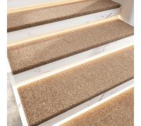 Set di tappeti stacca e incolla runner Steps da 15 pezzi, realizzato in tessuto peluche ad alta densità, adatto a famiglie con anziani, bambini e animali domestici Khaki 26 * 75cm