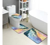 Set di tappetini da bagno a cascata, 3 pezzi, con paesaggio vibrante, assorbente, antiscivolo, a forma di U, lavabili, in memory foam, ad asciugatura rapida, per l'estate e la natura