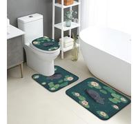 Set di tappetini da bagno a forma di ippopotamo, 3 pezzi, design ispirato agli animali, assorbenti e antiscivolo, a forma di U, lavabili, a tema natura, ad asciugatura rapida, in memory foam