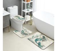 Set di tappetini da bagno a forma di sirena, 3 pezzi, design vintage floreale marino, assorbente, antiscivolo, a forma di U, lavabile, in memory foam, ad asciugatura rapida, set da bagno