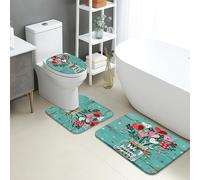 Set di tappetini da bagno a tema amore, 3 pezzi, cuori colorati e fiori, assorbenti e antiscivolo, a forma di U, lavabili, motivo floreale primaverile, ad asciugatura rapida, in flanella