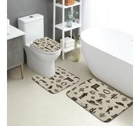 Set di tappetini da bagno a tema occidentale, 3 pezzi, motivo rustico cowboy, cactus, assorbente, antiscivolo, a forma di U, lavabile, stile country ad asciugatura rapida, in memory foam