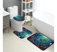 Set di tappetini da bagno a tema oceano, 3 pezzi, colorati tartarughe marine coralli assorbenti antiscivolo tappeti da bagno a forma di U lavabili, estate costiera ad asciugatura rapida flanella set