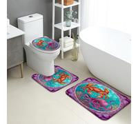 Set di tappetini da bagno a tema oceano, 3 pezzi, dal design vibrante con granchio e polipo, assorbenti e antiscivolo, a forma di U, lavabili, in memory foam, ad asciugatura rapida