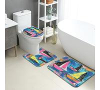 Set di tappetini da bagno artistici, 3 pezzi, con barche a vela colorate astratte, antiscivolo, a forma di U, lavabili, in memory foam, ad asciugatura rapida, per l'estate
