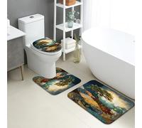 Set di tappetini da bagno artistici, 3 pezzi, ispirati alla natura, albero paesaggio, assorbente, antiscivolo, a forma di U, lavabili, vivaci fiori ad asciugatura rapida, in memory foam, set di