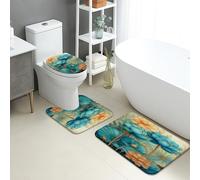 Set di tappetini da bagno artistici, 3 pezzi, stile vintage, acquerello, floreale, assorbente, antiscivolo, a forma di U, lavabile, decorativo estivo, ad asciugatura rapida, in memory foam, set di
