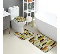Set di tappetini da bagno astratti, 3 pezzi, forme geometriche vivaci, assorbenti e antiscivolo, a forma di U, lavabili, arte moderna, ad asciugatura rapida, in memory foam, set di tappeti da bagno