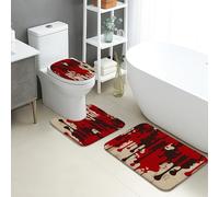 Set di tappetini da bagno astratti, 3 pezzi, motivo artistico con gocce rosse, antiscivolo, a forma di U, lavabili, moderni, ad asciugatura rapida, in memory foam, set di tappeti da bagno