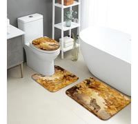 Set di tappetini da bagno autunnali, 3 pezzi, accoglienti lupi e foreste, assorbente, antiscivolo, a forma di U, lavabile, stile rustico, ad asciugatura rapida, in memory foam