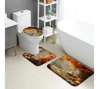 Set di tappetini da bagno autunnali, 3 pezzi, fantasiosi anfibi che leggono sotto le foglie autunnali assorbenti antiscivolo tappeti da bagno a forma di U lavabili, set di tappeti da bagno in flanella