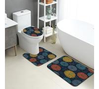 Set di tappetini da bagno autunnali, 3 pezzi, motivo floreale colorato, assorbente, antiscivolo, a forma di U, lavabile, con fiori vivaci, ad asciugatura rapida, in flanella