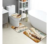 Set di tappetini da bagno autunnali, 3 pezzi, motivo treno a vapore vintage, decorazioni autunnali, assorbenti, antiscivolo, a forma di U, lavabili, per viaggi stagionali, ad asciugatura rapida, in