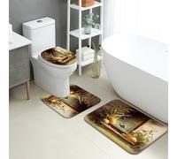 Set di tappetini da bagno autunnali, 3 pezzi, rustici con zucche raccolte floreali assorbenti antiscivolo tappeti da bagno a forma di U lavabili, foglie autunnali ad asciugatura rapida in memory foam