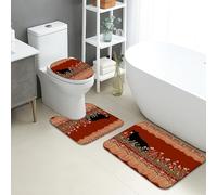 Set di tappetini da bagno autunnali, 3 pezzi, stile rustico con orso nero floreale, assorbente, antiscivolo, a forma di U, lavabile, ispirato alla natura, ad asciugatura rapida, in memory foam, set di