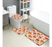 Set di tappetini da bagno autunnali, 3 pezzi, vivaci fiori rossi e arancioni assorbenti antiscivolo a forma di U, lavabili, decorativi stagionali, ad asciugatura rapida, in memory foam, set di tappeti