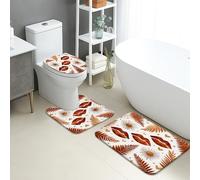 Set di tappetini da bagno autunnali, motivo floreale vintage con foglie e labbra, assorbente, antiscivolo, a forma di U, lavabile, decorativo, ad asciugatura rapida, in memory foam