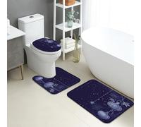 Set di tappetini da bagno blu navy, 3 pezzi, design floreale elegante, assorbente, antiscivolo, a forma di U, lavabile, ispirato all'autunno, in flanella ad asciugatura rapida