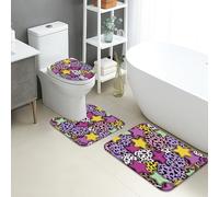 Set di tappetini da bagno chic, 3 pezzi, con stampa animalier, assorbenti, antiscivolo, a forma di U, lavabili, eccentrici, moderni, ad asciugatura rapida, in memory foam