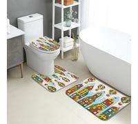 Set di tappetini da bagno colorati, 3 pezzi, con palline e casette assorbenti e antiscivolo, a forma di U, lavabili, divertimento estivo, ad asciugatura rapida, in flanella