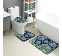 Set di tappetini da bagno colorati, 3 pezzi, con piante floreali vivaci, assorbenti e antiscivolo, a forma di U, lavabili, ispirati alla natura, in flanella ad asciugatura rapida