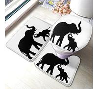 Set di tappetini da bagno con elefanti Silhouette di elefanti che giocano con il naso Tappetino da bagno africano per animali selvatici 3 pezzi Tappeto Coprisedile copriwater Tappetino antiscivolo T