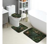 Set di tappetini da bagno da giardino, 3 pezzi, eleganti foglie floreali assorbenti antiscivolo tappeti da bagno a forma di U lavabili, in flanella ad asciugatura rapida ispirato alla natura, set di
