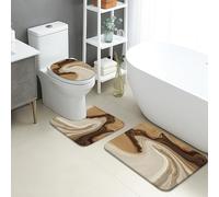 Set di tappetini da bagno dal design moderno in marmo, 3 pezzi, beige e marrone, motivi astratti assorbenti, antiscivolo, a forma di U, lavabili, chic ad asciugatura rapida, in memory foam, set di