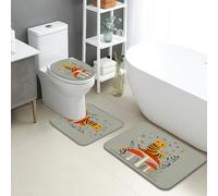 Set di tappetini da bagno fantasiosi, 3 pezzi, motivo con api e funghi floreali, assorbenti, antiscivolo, a forma di U, lavabili, a tema primaverile, ad asciugatura rapida, in memory foam, set da