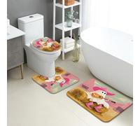 Set di tappetini da bagno fantasiosi, 3 pezzi, simpatici animali dei cartoni animati, assorbenti e antiscivolo, a forma di U, lavabili, divertenti e colorati, in flanella ad asciugatura rapida