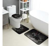 Set di tappetini da bagno fantasy, 3 pezzi, motivo cavaliere oscuro guerriero, assorbente, antiscivolo, a forma di U, lavabili, a tema gotico, ad asciugatura rapida, in flanella