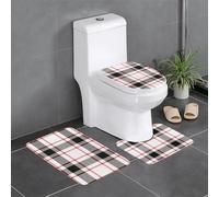 Set di tappetini da bagno in flanella tradizionale scozzese per Natale e Capodanno, in nero, rosso e bianco, con gabbia scozzese, 3 pezzi, copriwater e tappetino per vasca | Morbidezza come una nuv