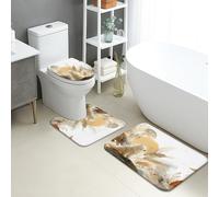 Set di tappetini da bagno in stile nordico, motivo astratto lupo luna, paesaggio assorbente, antiscivolo, a forma di U, lavabile, decorazione autunnale ad asciugatura rapida, in memory foam, set di