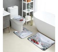 Set di tappetini da bagno invernali, 3 pezzi, con camion rosso rustico e montagne innevate, assorbente, antiscivolo, a forma di U, lavabili