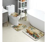 Set di tappetini da bagno invernali, 3 pezzi, con simpatico orso che slitta con scena innevata, assorbente, antiscivolo, a forma di U, lavabile, accogliente, per le vacanze, ad asciugatura rapida, in