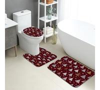 Set di tappetini da bagno invernali, 3 pezzi, con triangoli geometrici rossi e grigi, assorbenti e antiscivolo, a forma di U, lavabili, in flanella ad asciugatura rapida