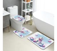 Set di tappetini da bagno invernali, 3 pezzi, grazioso orso polare con palline colorate, tappeti da bagno assorbenti antiscivolo a forma di U, lavabili, in flanella ad asciugatura rapida