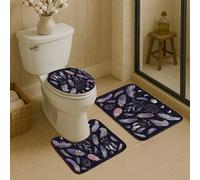 Set di tappetini da bagno invernali, 3 pezzi, motivo acchiappasogni, piume, galassia, assorbente, antiscivolo, a forma di U, lavabili, in memory foam, ad asciugatura rapida