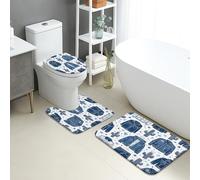 Set di tappetini da bagno ispirati al denim, 3 pezzi, con stampa di cactus in stile occidentale, assorbenti, antiscivolo, a forma di U, lavabili, rustici, rustici, ad asciugatura rapida, in memory
