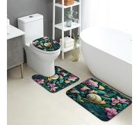 Set di tappetini da bagno ispirati al giardino, 3 pezzi, con lumaca colorata e fiore, assorbente, antiscivolo, a forma di U, lavabile, in memory foam, ad asciugatura rapida, set di tappeti da bagno in