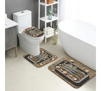 Set di tappetini da bagno ispirati all'oceano, 3 pezzi, motivo conchiglie marine, pesci, assorbenti e antiscivolo, a forma di U, lavabili, per estate, spiaggia, ad asciugatura rapida, in memory foam