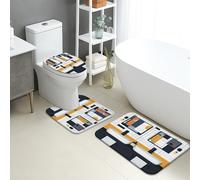 Set di tappetini da bagno moderni, 2 pezzi, motivi geometrici astratti, assorbenti e antiscivolo, a forma di U, lavabili, contemporanei, ad asciugatura rapida, in memory foam