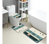 Set di tappetini da bagno moderni da 3 pezzi, motivo astratto con piastrelle verdi, assorbenti e antiscivolo, a forma di U, lavabili, contemporanei, ad asciugatura rapida, in memory foam